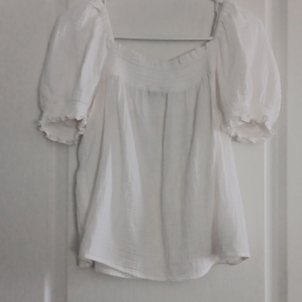 J. Crew White Puff-Sleeve Peasant Blouse
